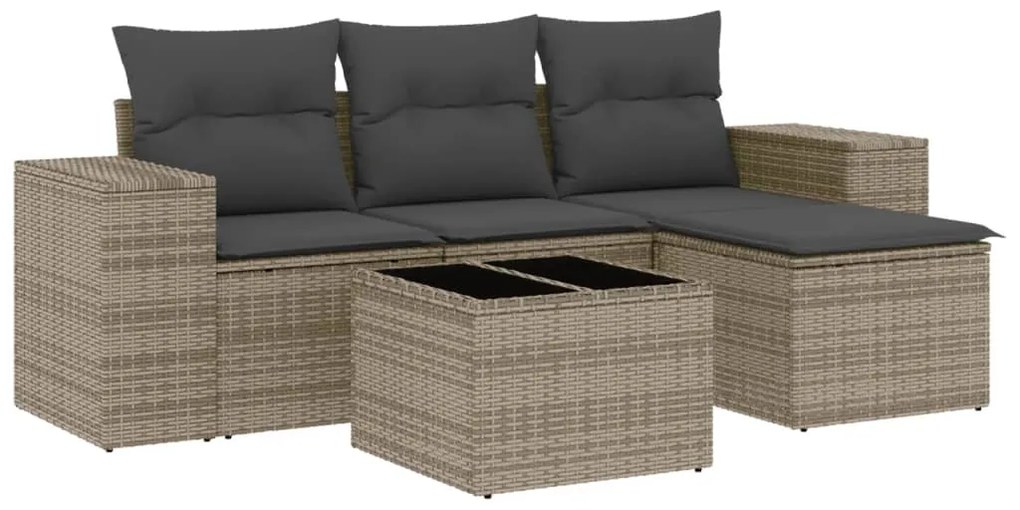 Set divano da giardino 5 pz con cuscini grigio in polyrattan