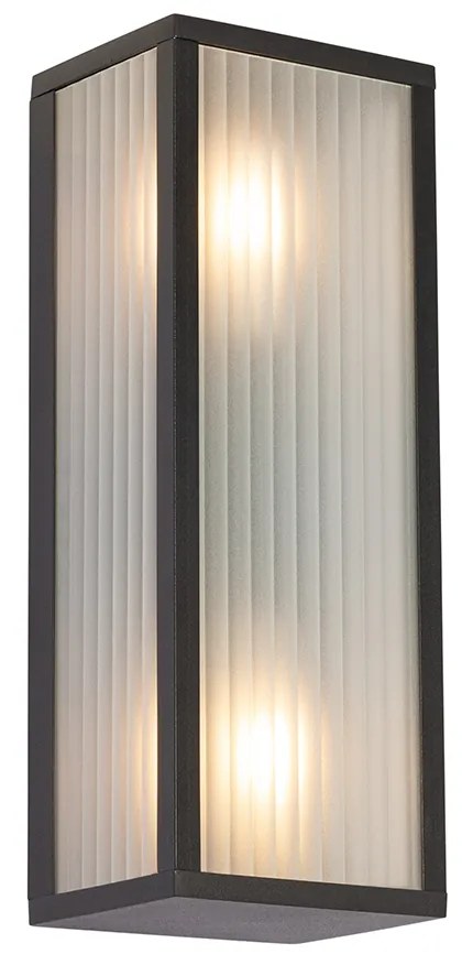 Applique da esterno nero con vetro rigato 2 luci IP44 - Charlois