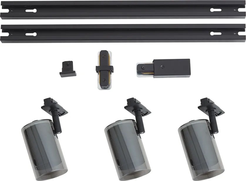 Sistema di illuminazione a binario moderno nero con 3 faretti monofase - Iconic Lloyd