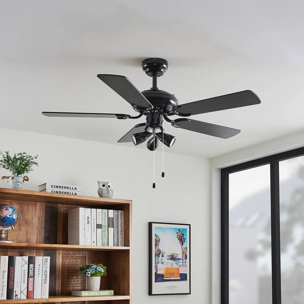 Lucande ventilatore da soffitto con luce Anariki, silenzioso, nero