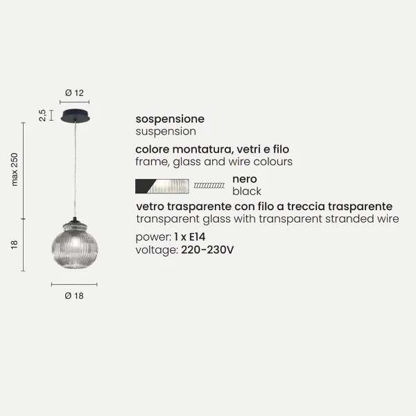 Lampada sospensione D18 cm in vetro soffiato Trasparente - MADAGASCAR Mod1