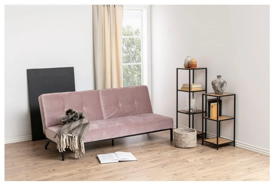 Libreria nera-color legno naturale effetto rovere 37x120 cm Seaford - Actona