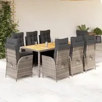 Set da Pranzo da Giardino 9 pz con Cuscini in Polyrattan Grigio 3213111