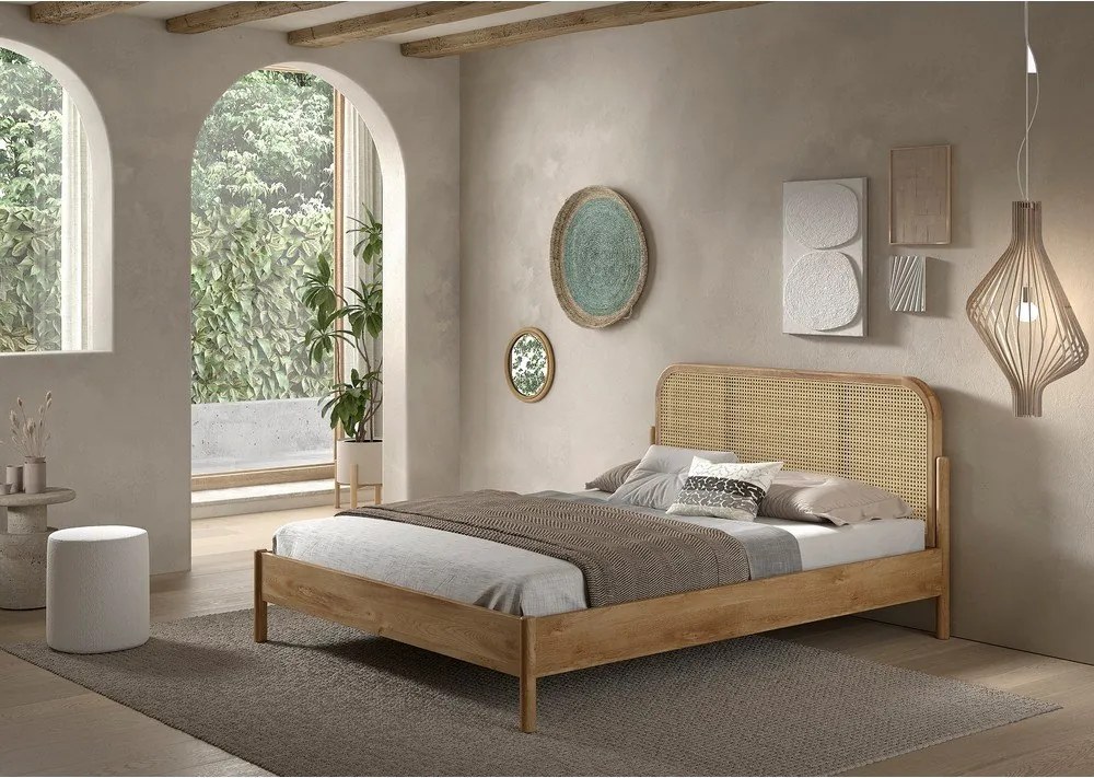 Letto matrimoniale di colore naturale in rovere massiccio rete non inclusa 160x200 cm Olive Rotan – Vipack
