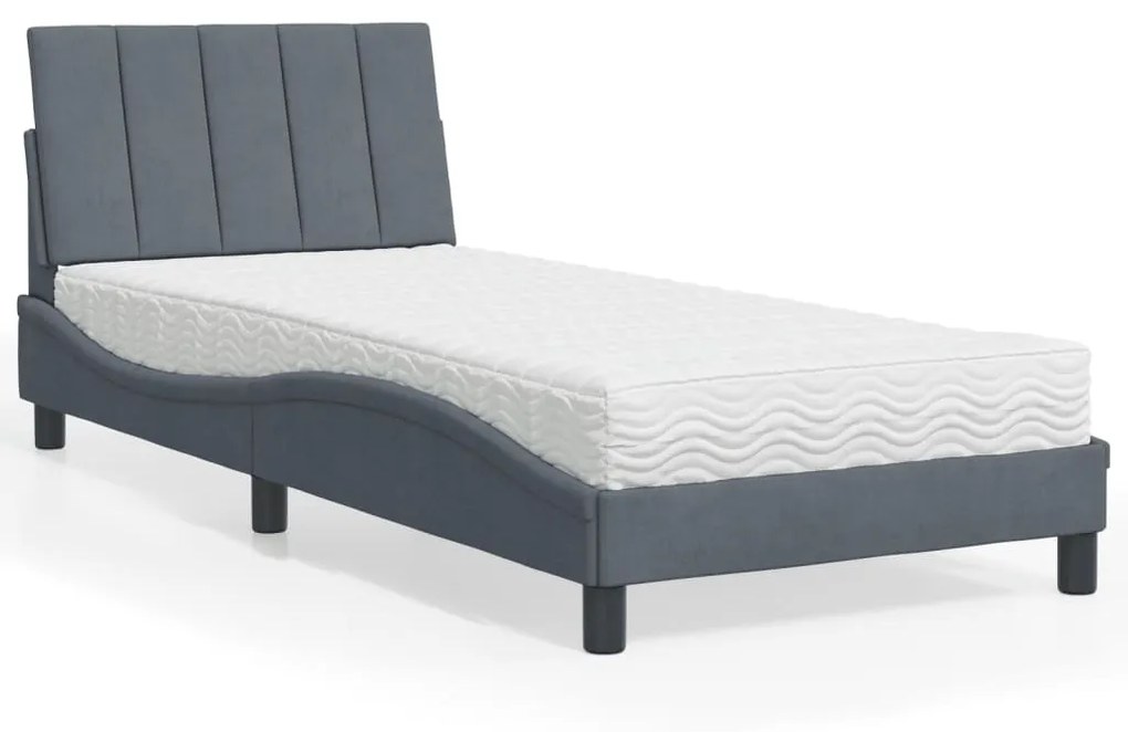 Letto con materasso grigio scuro 80x200 cm in velluto