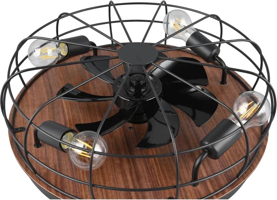 Plafoniera nera opaca e marrone con telecomando e ventilatore Trondheim – Trio