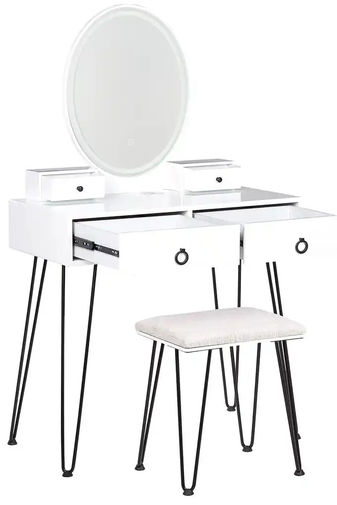 Tavolino da toeletta con 4 cassetti e specchio LED bianco e nero SOYE  Beliani