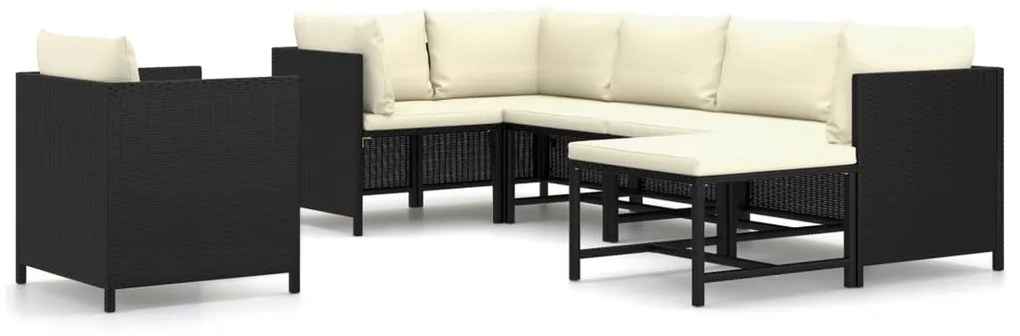 Set Divani da Giardino 7 pz con Cuscini in Polyrattan Nero