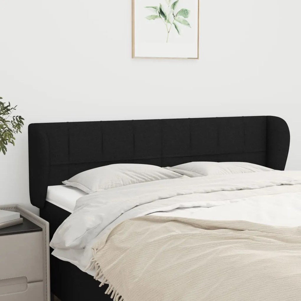 Testiera Ad Orecchio Nera 147x23x78/88 Cm İn Tessuto /