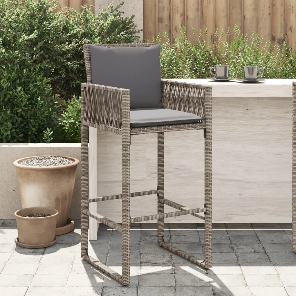 Sgabelli Da Bar Con Cuscini 2 Pz Grigi İn Polyrattan /