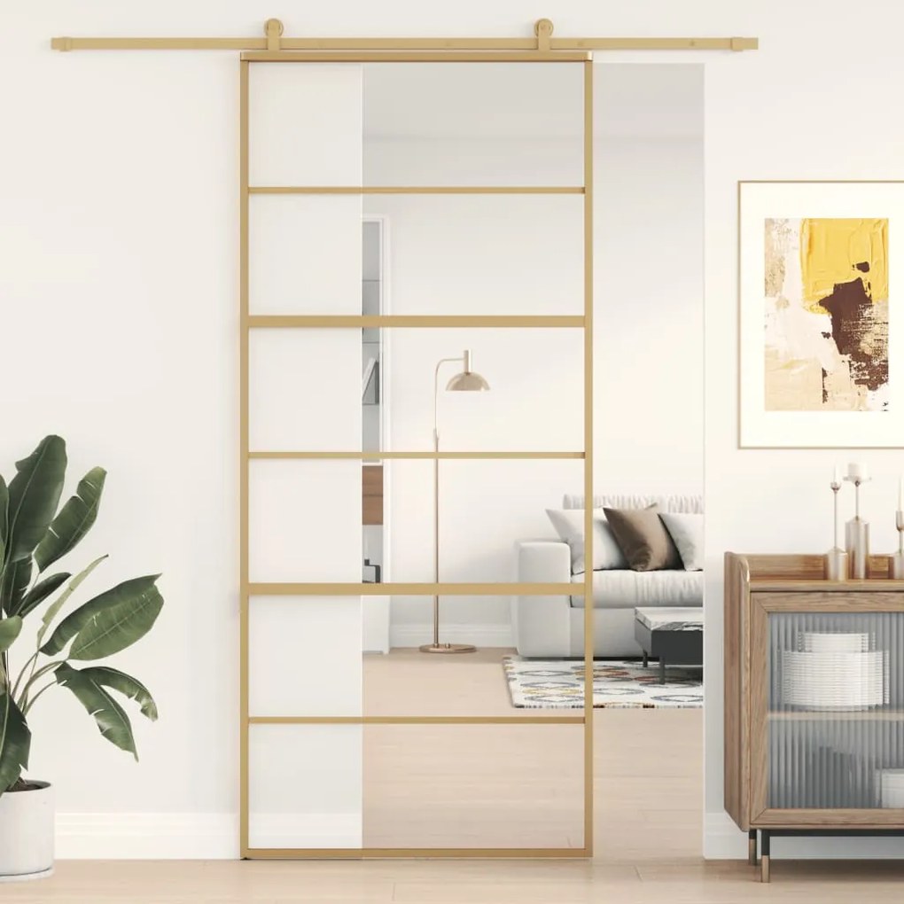 Porta Scorrevole Dorata 90x205 Vetro Trasparente Esg Alluminio /