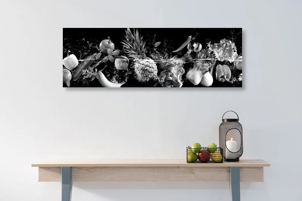 Stampa su tela – Frutta e verdura biologica in bianco e nero