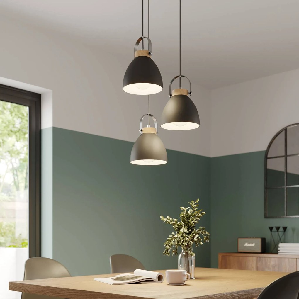 Lamkur Lampada a sospensione Bergen, 3 luci, rotonda, grafite