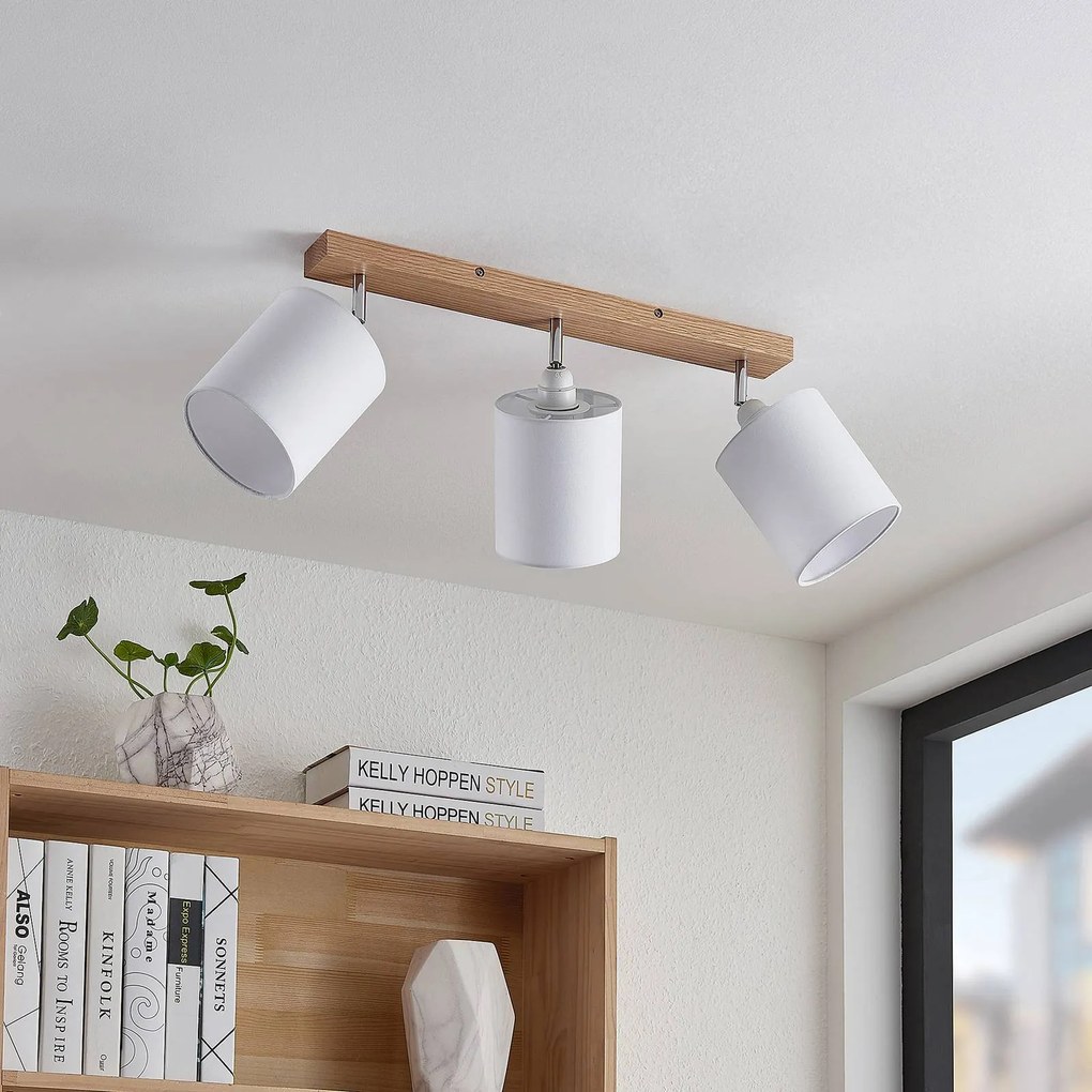 Lindby fatto da soffitto Imarin, 56 cm, a 3 luci, bianco, legno