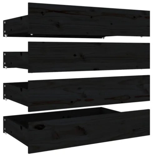 Cassettoni da Letto 4 pz in Legno Massello di Pino Nero