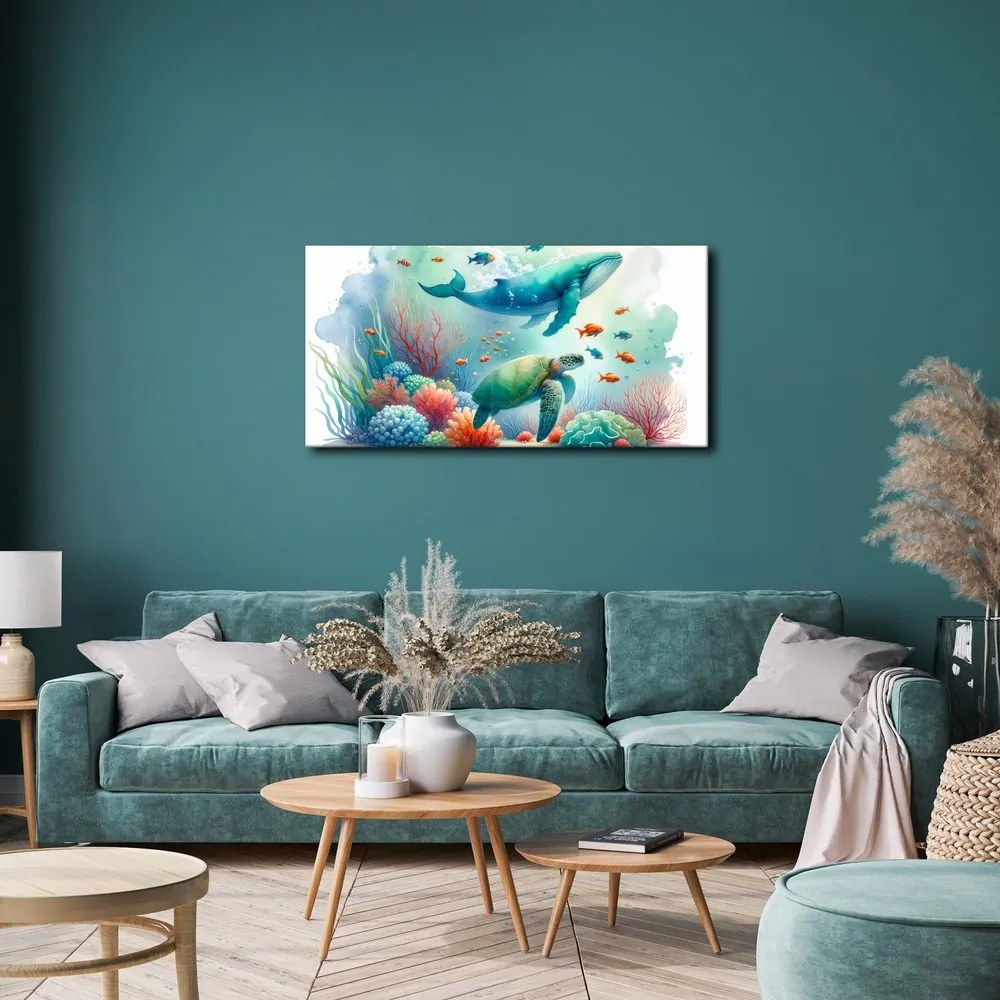 Quadro su tela – Tartaruga e balena nell’oceano