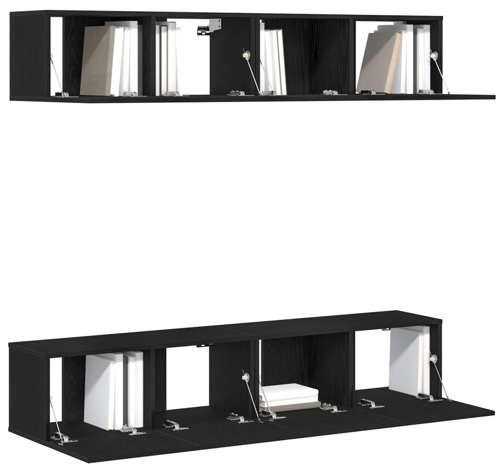 Set di mobili tv a parete in 4 pezzi in legno ingegnerizzato nero e rovere