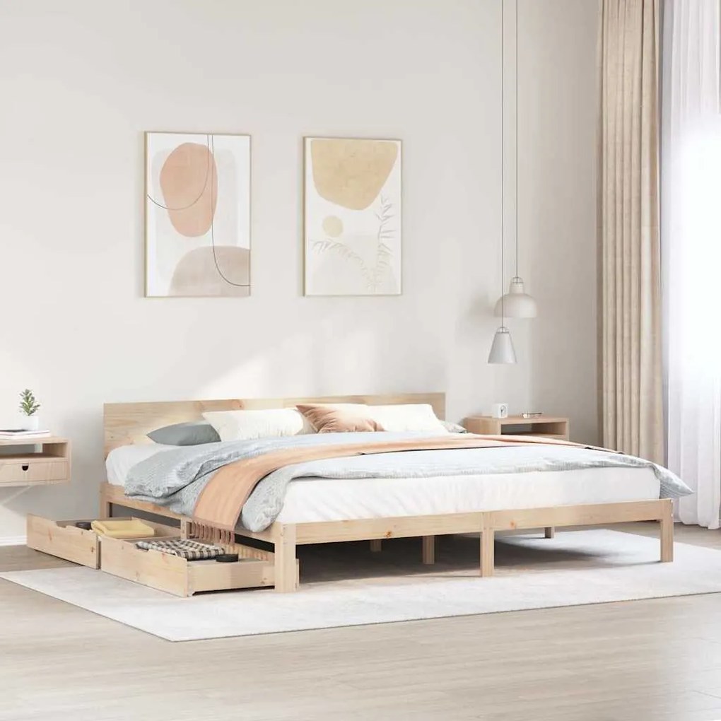 Giroletto Con Cassetti 200x200 Cm İn Legno Massello Di Pino /