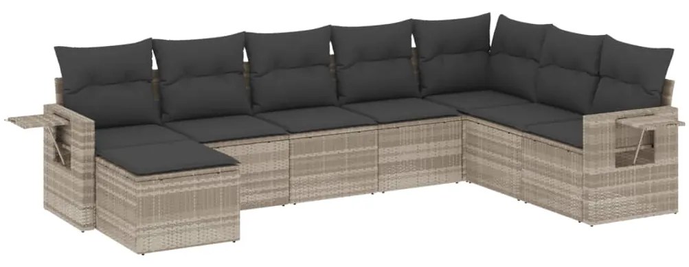 Set divano da giardino 8pz con cuscini grigio chiaro polyrattan