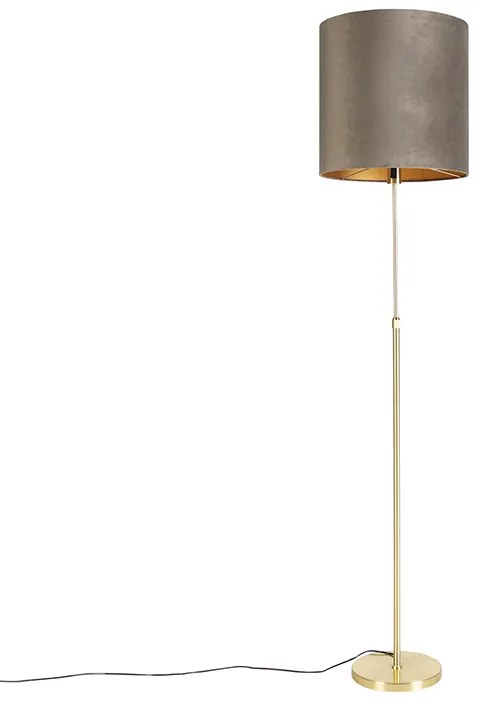 Lampada da terra oro/ottone con paralume in velluto tortora 40/40 cm - Parte