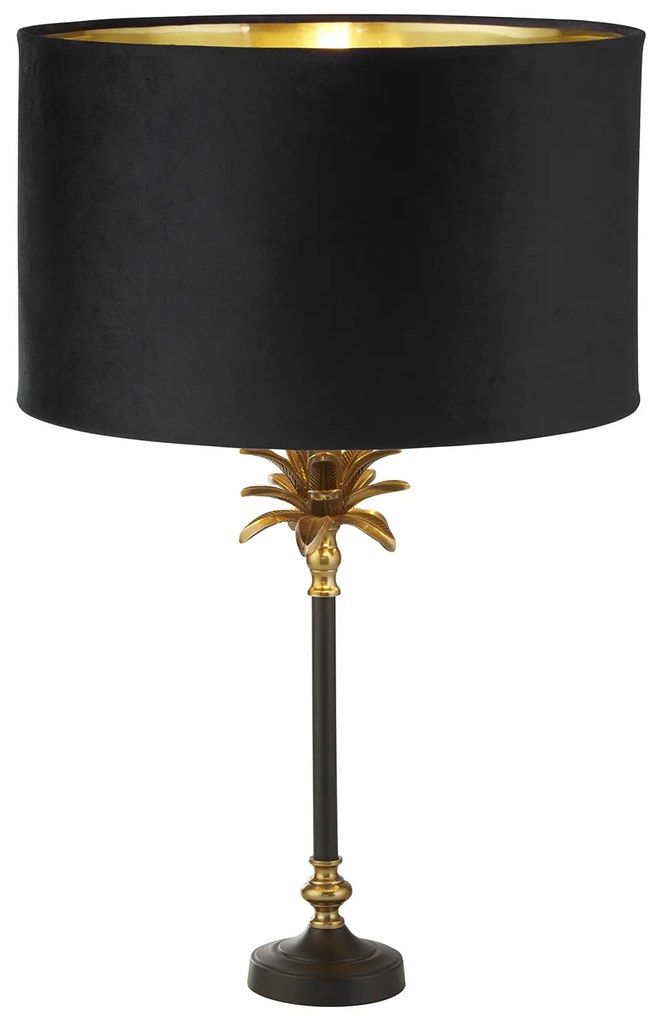 Lampada Da Scrivania Contemporanea Palma Ottone Velluto Nero 1 Luce E27