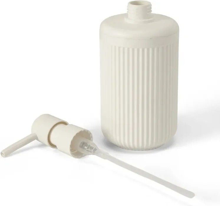 Set accessori bagno 3 pz con dispenser portaspazzolino e portasapone bianco crema cannettato Arizona