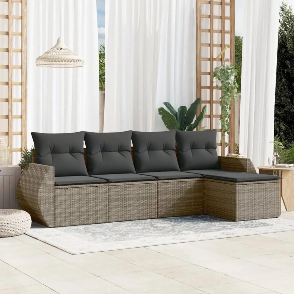 Set divano da giardino 5 pz con cuscini grigio in polyrattan