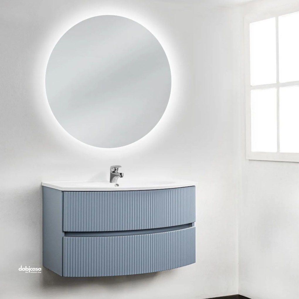 Mobile Bagno Sospeso "Luxor" Da 90 Cm Composto Da Due Cassetti Finitura Azzurro Polvere