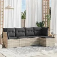 Set Divano da Giardino 5pz con Cuscini Grigio Chiaro Polyrattan 3249401