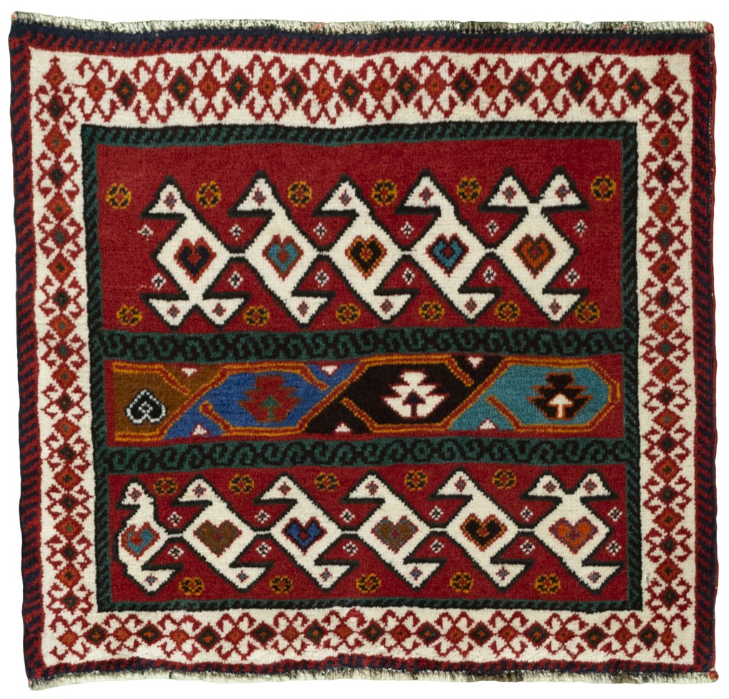 Shiraz Tappeto 50x60 Rosso (Iran) Annodato A Mano