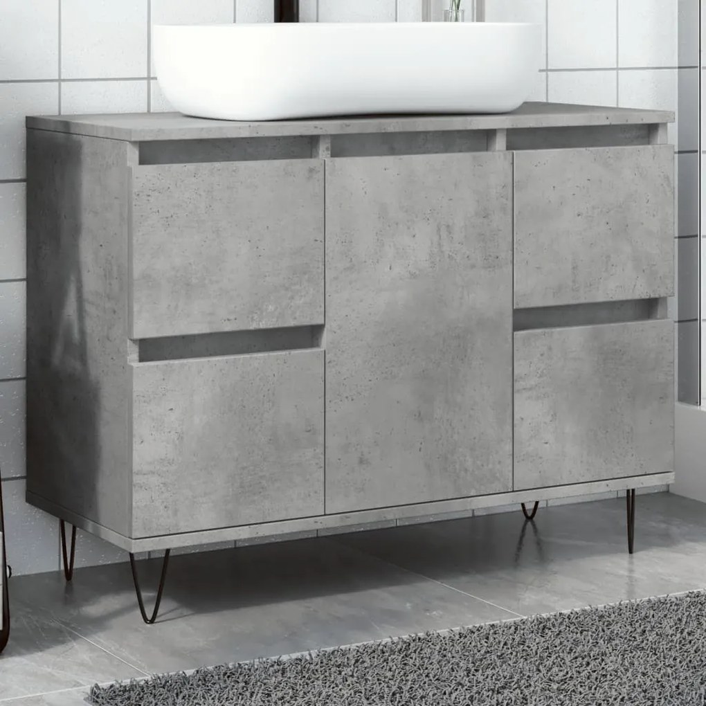 Armadietto Da Bagno Grigio Cemento 80x33x60cm İn Truciolato /