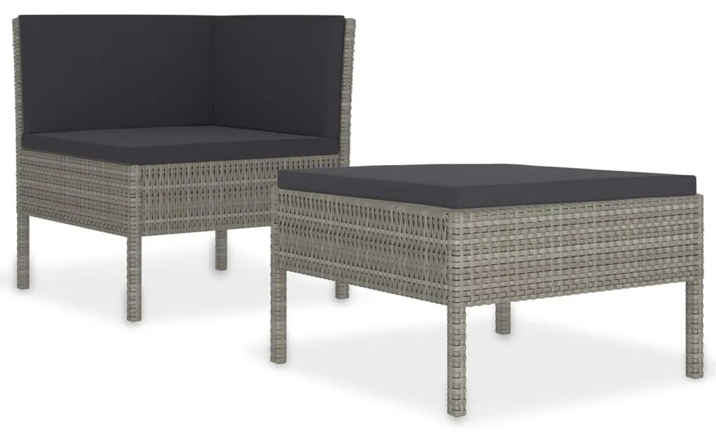 Set divani da giardino 2 pz con cuscini in polyrattan grigio