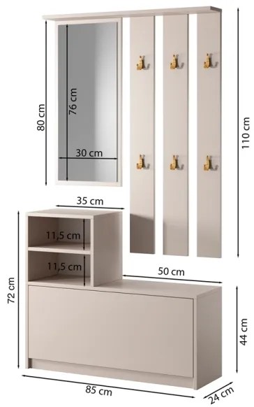 Mobile Da Ingresso Con Scarpiera Appendiabiti E Specchio Lind Tortora