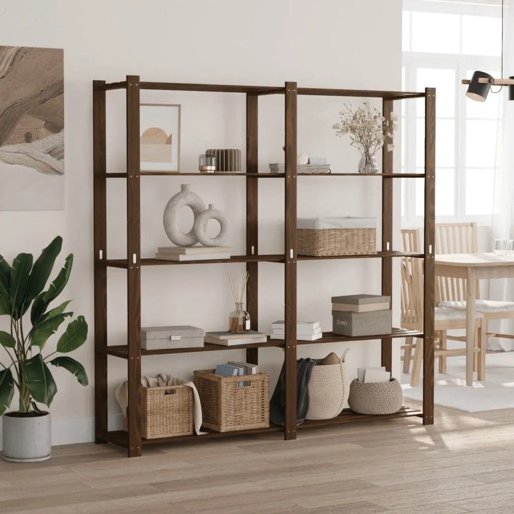 Scaffale A 5 Livelli Marrone 170x38x170 Cm İn Legno Di Pino /