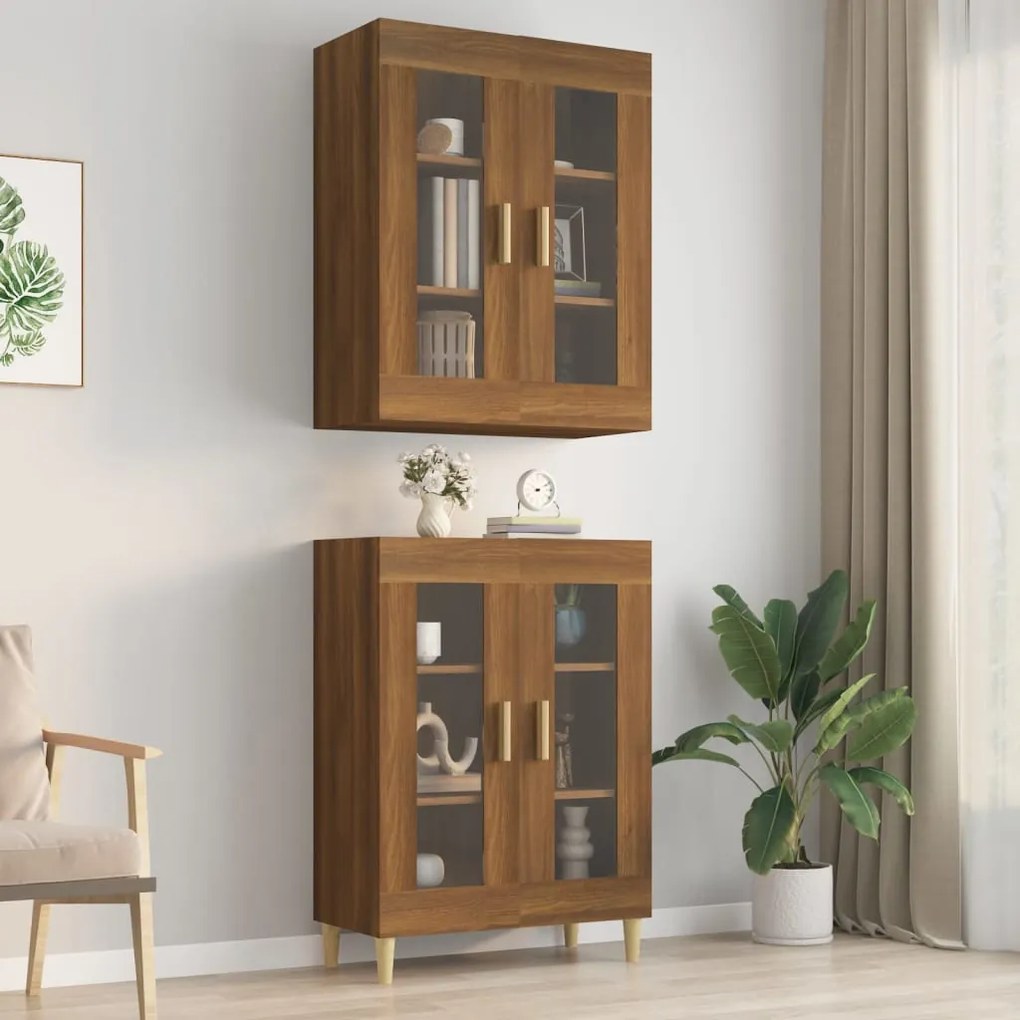 Armadietto Pensile A Parete Rovere Marrone 69,5x34x90 Cm /
