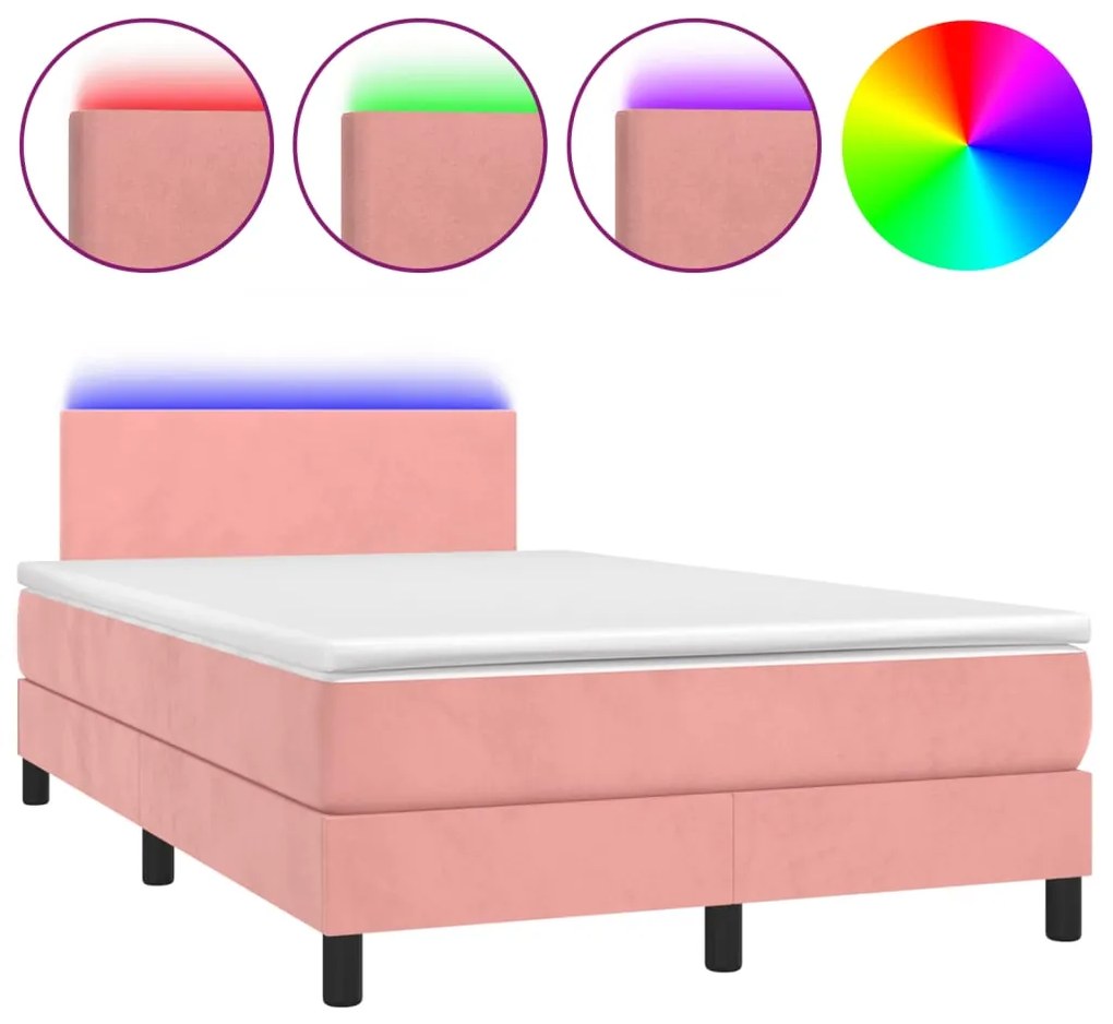 Letto a Molle con Materasso e LED Rosa 120x190 cm in Velluto