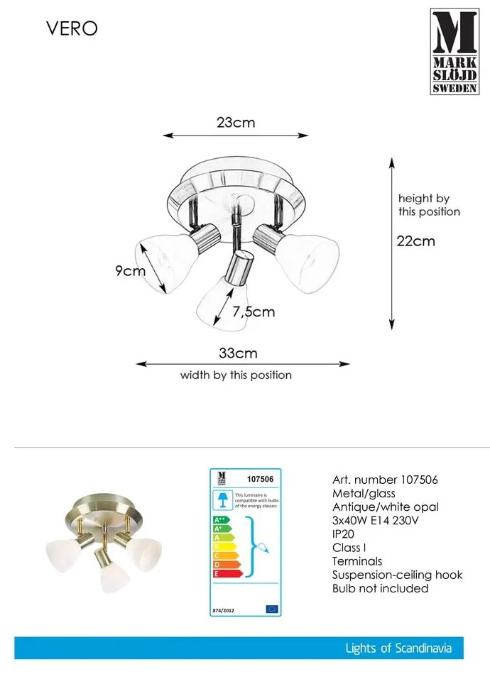 Lampada da soffitto in bianco-oro , ø 33 cm Vero - Markslöjd