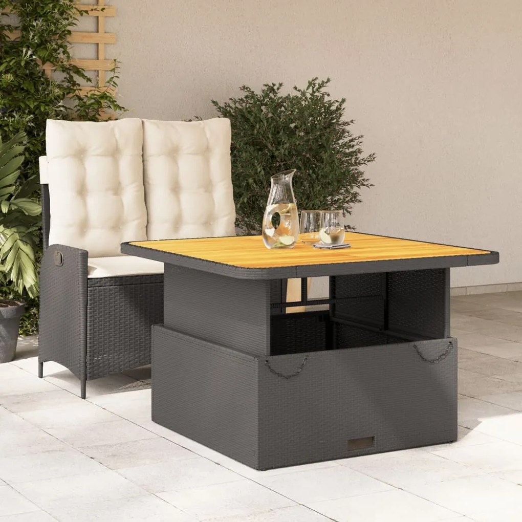 Set da pranzo da giardino 2 pz con cuscini nero in polyrattan