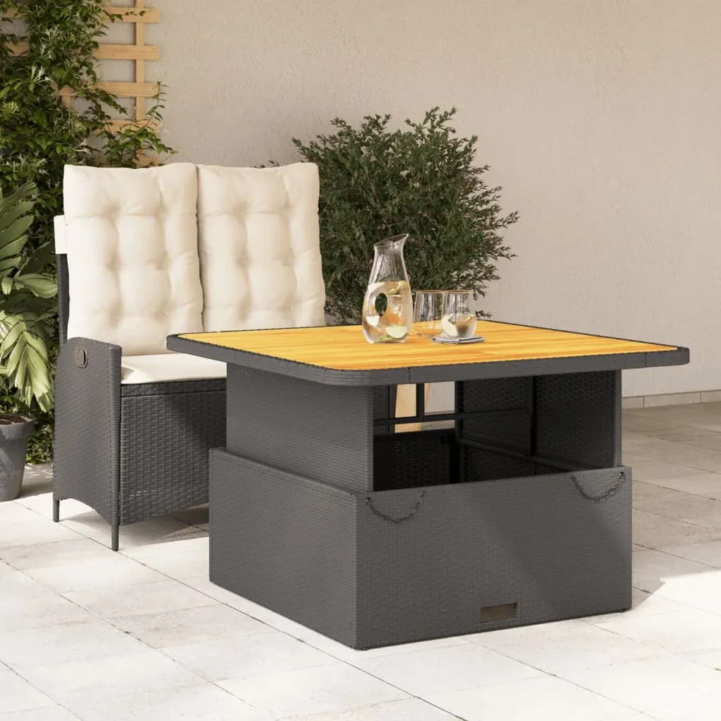 Set da pranzo da giardino 2 pz con cuscini nero in polyrattan