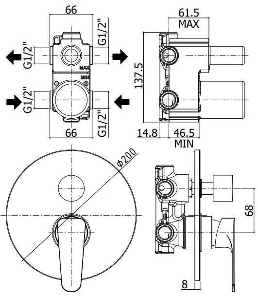 Paffoni Sly Sy018 Miscelatore doccia Monocomando Incasso 2 Uscite Cromo