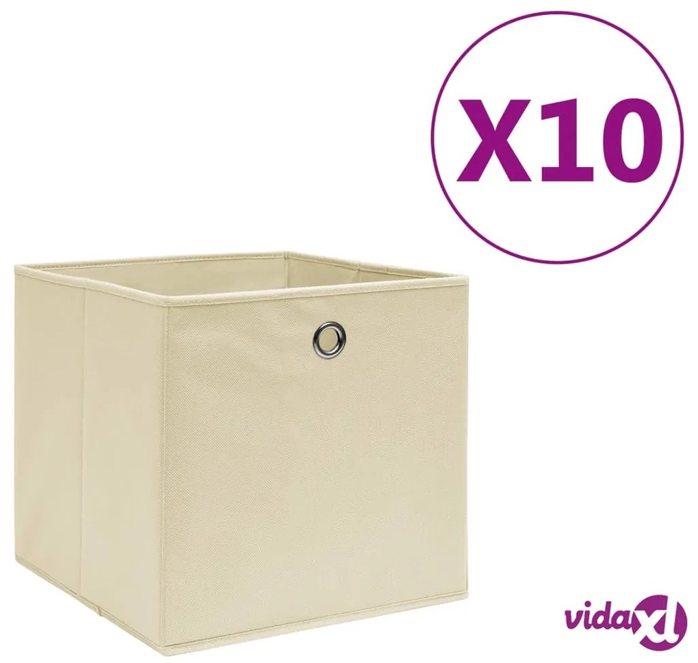 vidaXL Contenitori 10 pz in Tessuto non Tessuto 28x28x28 cm Crema