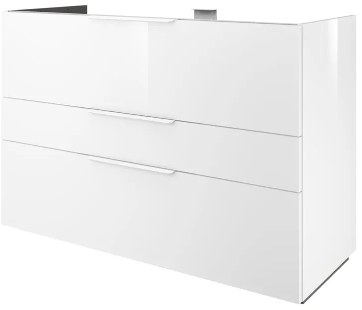Mobile da bagno a terra L 120 x H 84 x P 48 cm bianco laccato lucido, 3 cassetti SENSEA Neo Line, Maniglie acquistabili separatamente