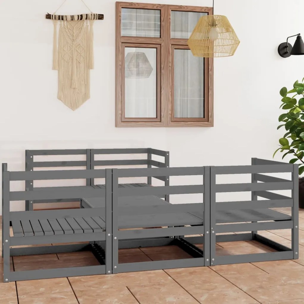 Set divani da giardino 6 pz grigio in legno massello di pino