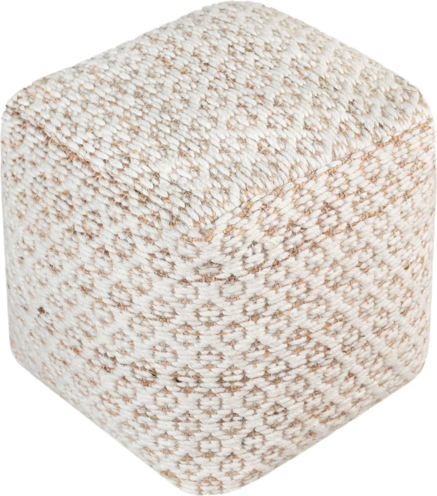 EWAN - pouf in lana avorio con decoro 40 x 40