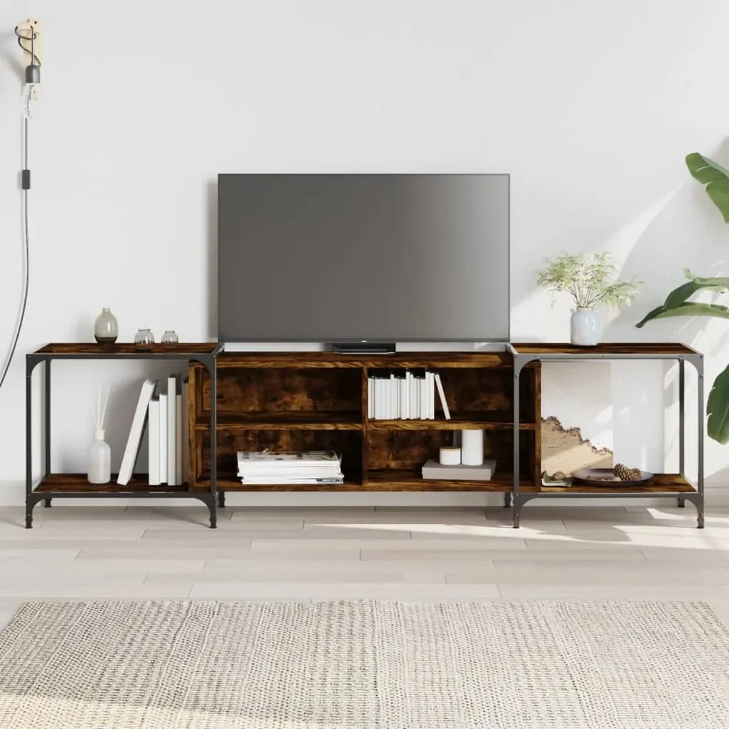Mobile porta tv rovere fumo 203x37x50 cm in legno multistrato