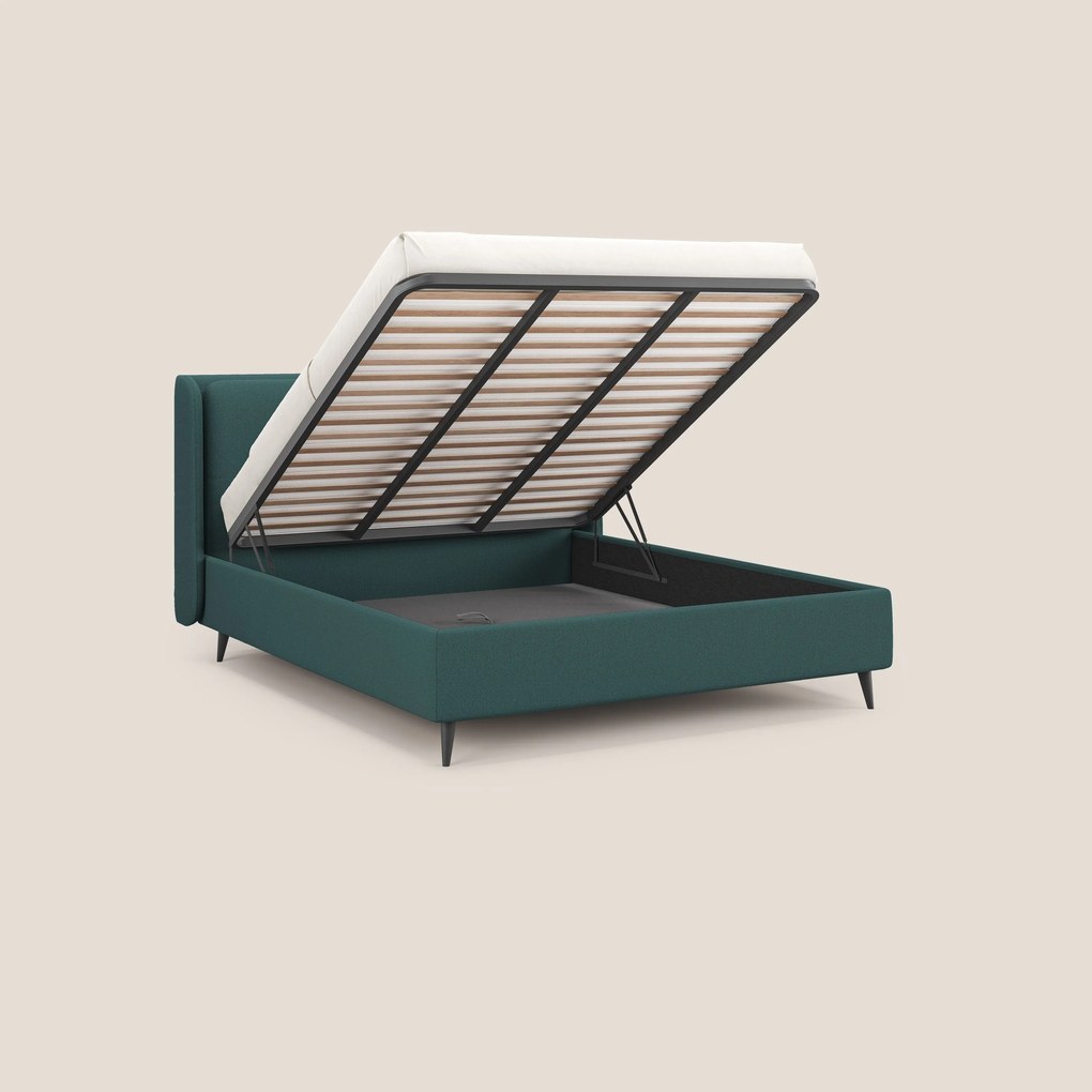 Nadine letto contenitore di design e comfort Italiano in tessuto impermeabile T19 petrolio