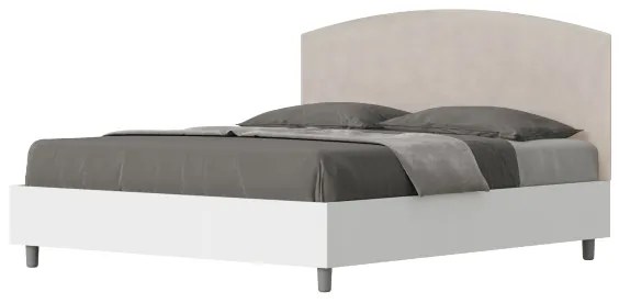 Letto contenitore da 160x190 in legno bianco e testata in microfibra sabbia Antilia