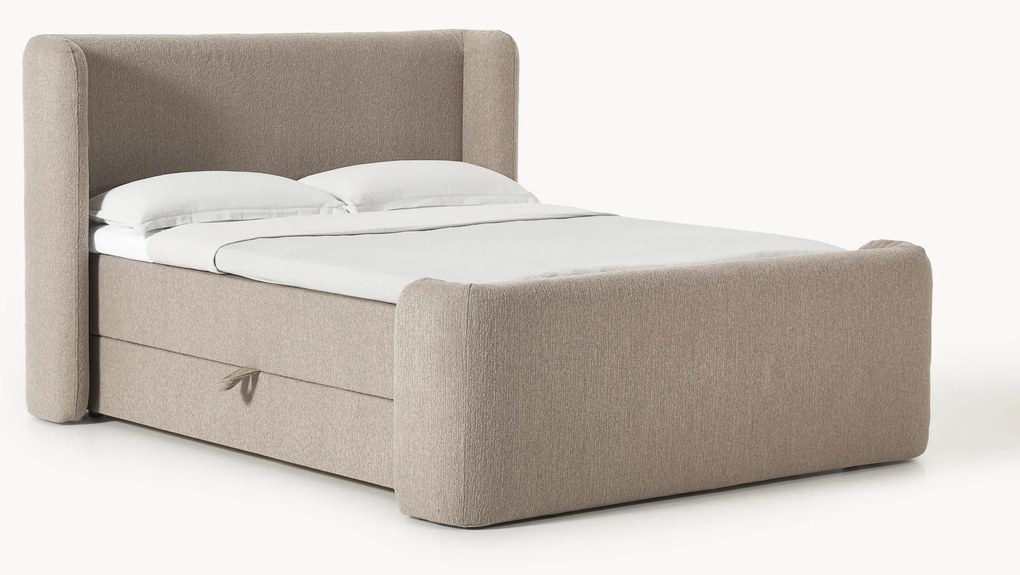 Letto boxsrping in bouclé con contenitore Perla