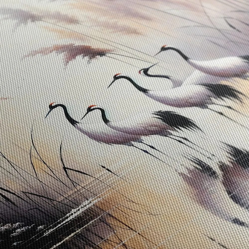 Quadro su tela – Gru nella mattina dorata