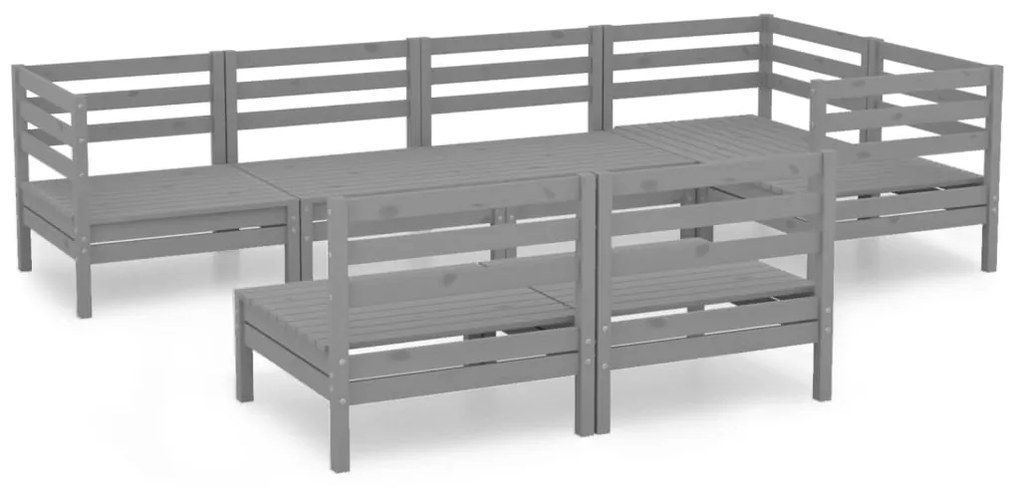 Set salotto da giardino 7 pz in legno massello di pino grigio